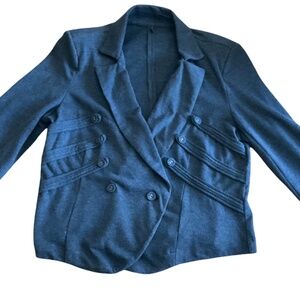 Blue Stretch Knit Military-Style Blazer